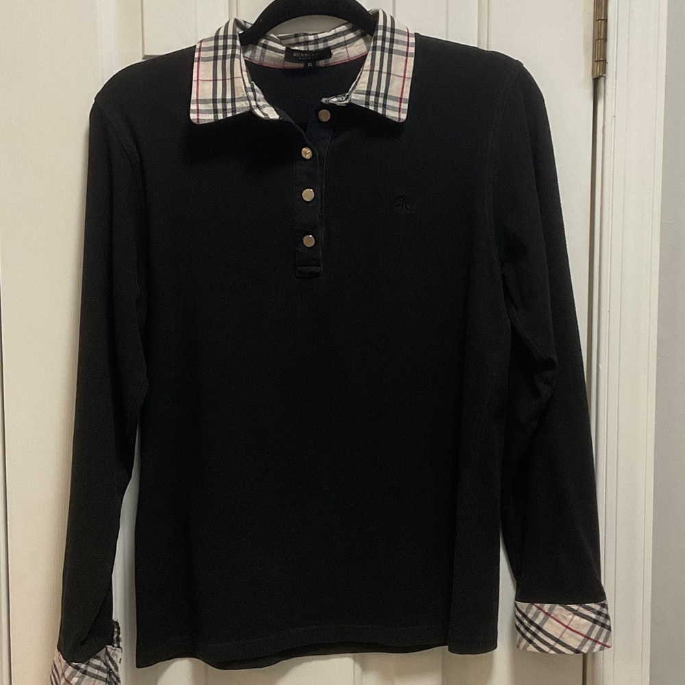 Burberry London Check Trim Long Sleeve Polo Top Size XL